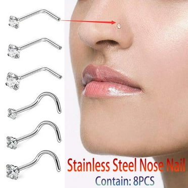 Nose Rings L Shape & Straight With Gems 18G Variety Of Colors 16pc